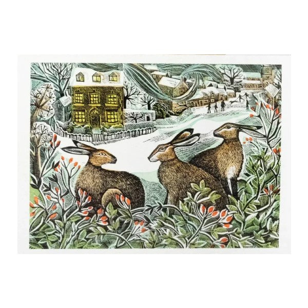 We Three Hares Advent Card by Angela Harding