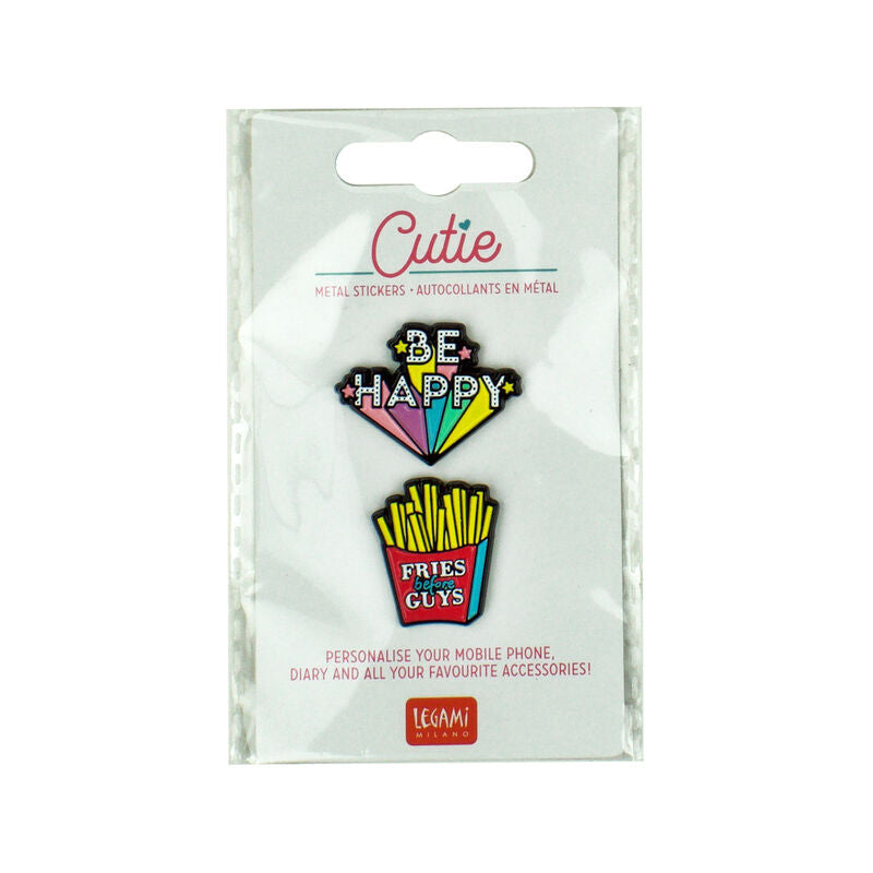 Cutie Set of 2 Metal Stickers - Be Happy