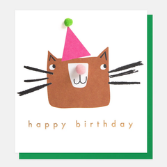 Happy Birthday Cat Pom Pom Card