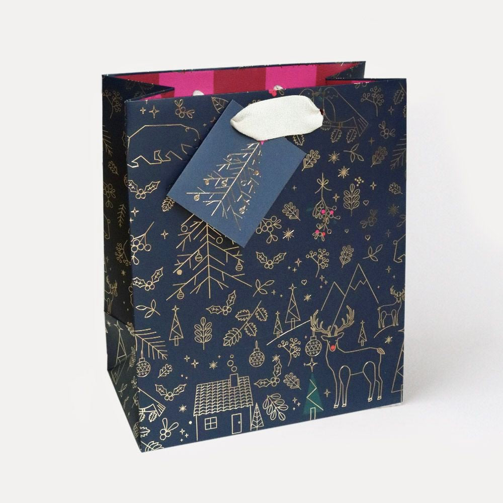 Luxury Foiled Navy Medium Gift Bag