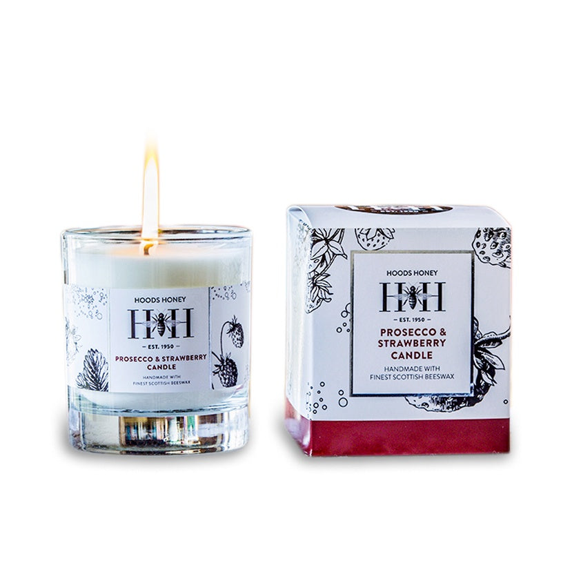 Prosecco and Strawberry Beeswax Candle in Glass Jar