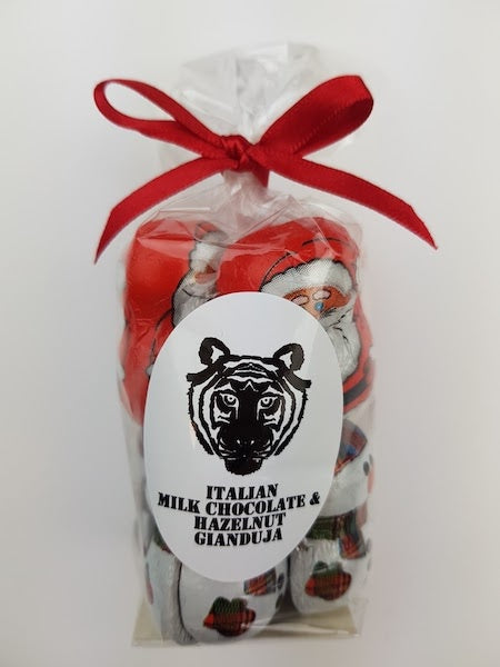 Paper Tiger Milk Chocolate Snowmen and Santas in a  Ribboned Bag