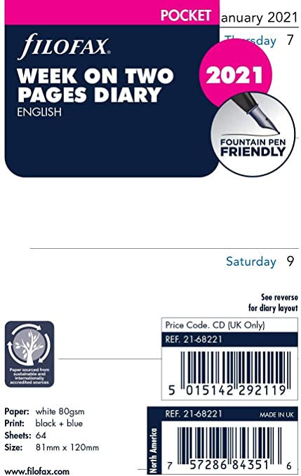Filofax 2021 Pocket Week to View Refill