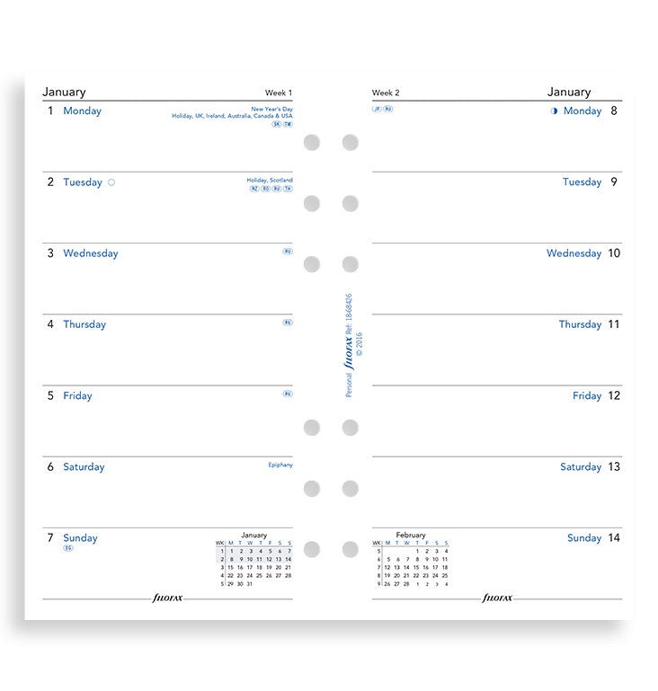 2022 Filofax Personal Week On A Page Refill