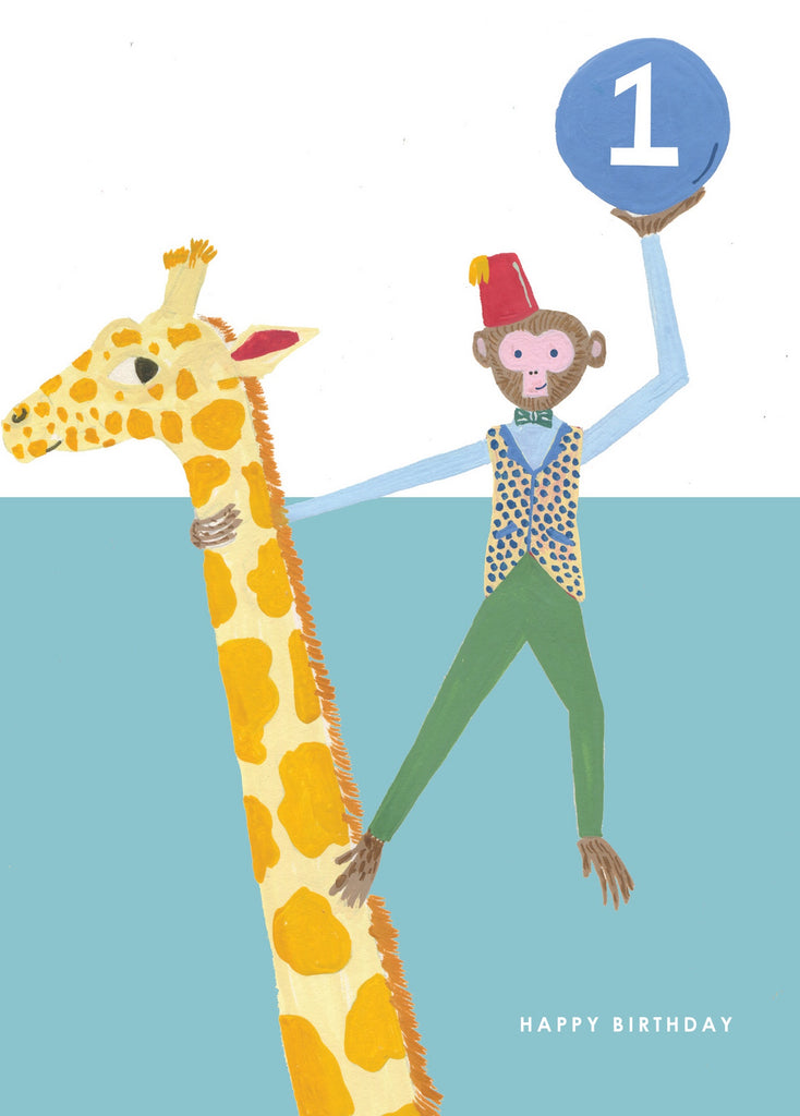 Monkey on Giraffe Age 1 Card