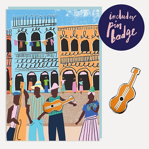 Street Musicians Enamel Pin Badge Card