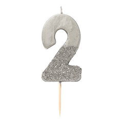 Glitter birthday Candle Silver Number 2