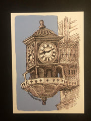 Princes St Clock Sketch Postcard