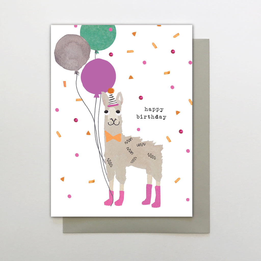 Happy Birthday Llama and Balloons Card