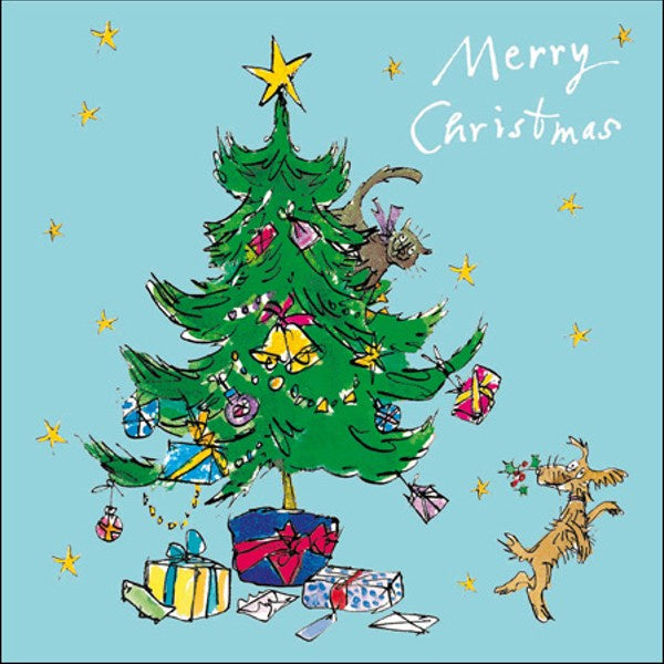 Quentin Blake Pets In Tree Christmas Card