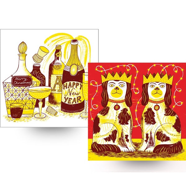 Decorated Dogs and Festive Drinks Christmas Cards Pack of 6