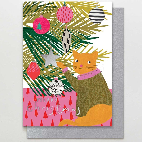 Cat And Baubles Merry Christmas Card