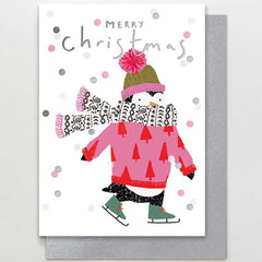 Ice Skating Penguin Merry Christmas Card