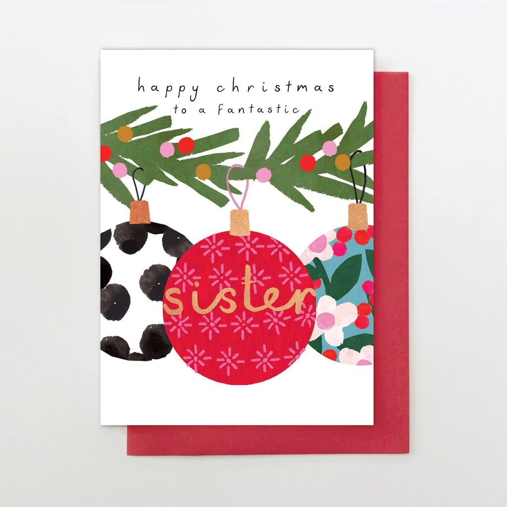 Happy Christmas to a Fantastic Sister Christmas Bauble Card