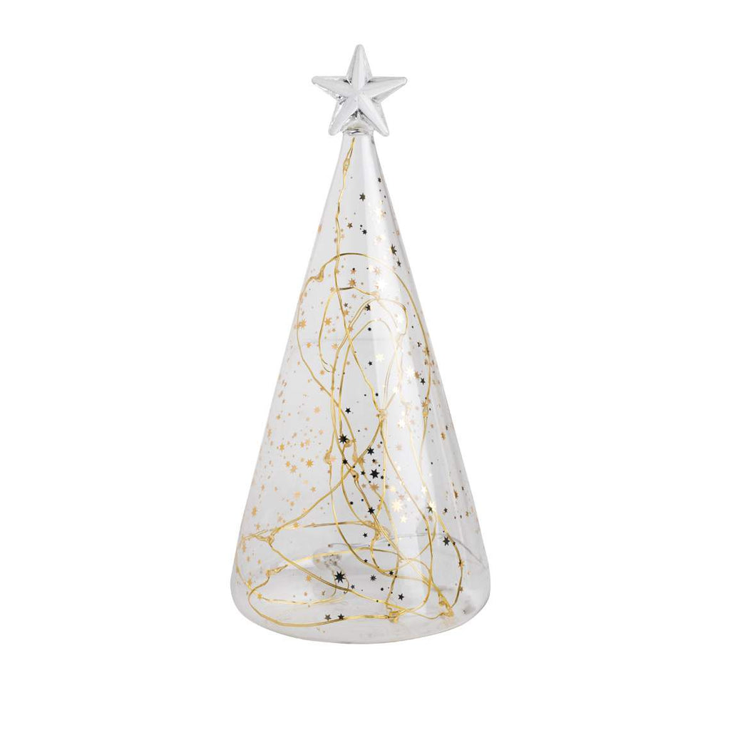 LED Glass Fir Tree Stars Gold