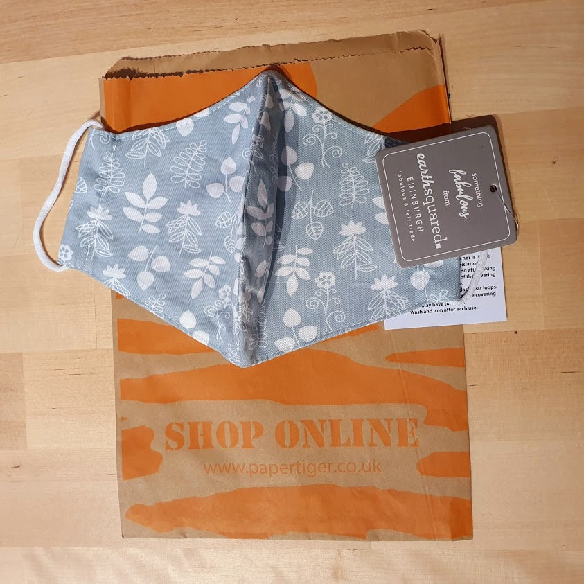 Grey and White Floral Face Mask