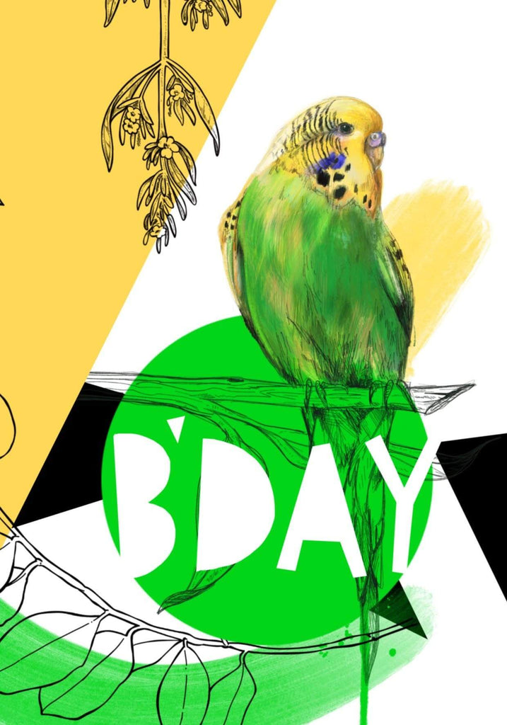 B'day Budgie Birthday Card