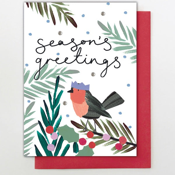 Robin and Leaves Card