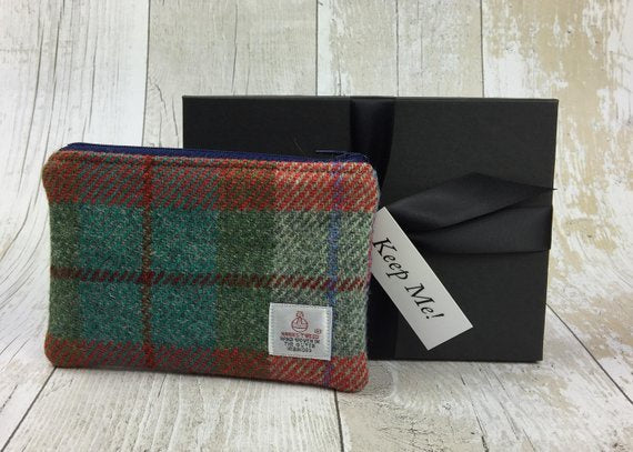 Green & Orange Check Zip Coin Purse