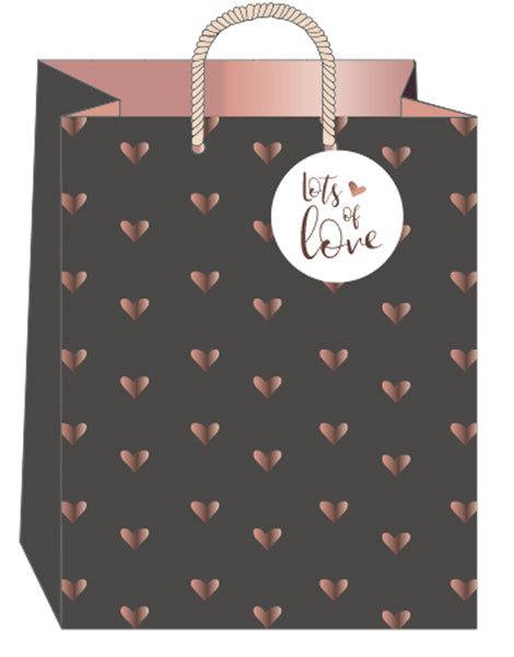 Large Black Embossed Hearts Bag