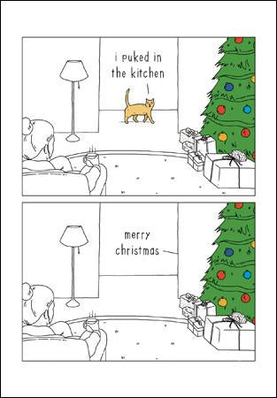Puking Cat Christmas Card