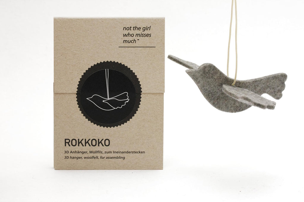 Light Grey Felt Hanging Bird Decoration
