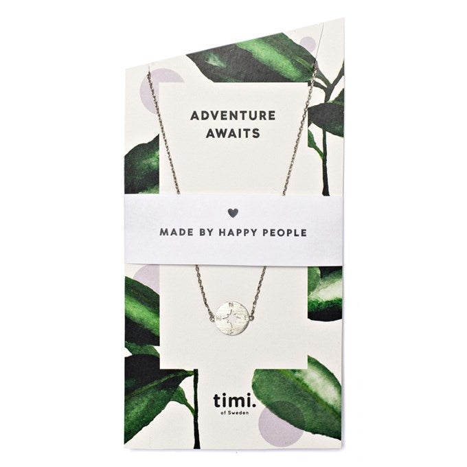Adventure Awaits Compass Necklace Silver