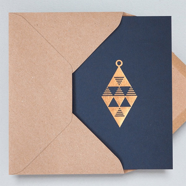 Diamond Bauble Navy & Rose Gold Christmas Card
