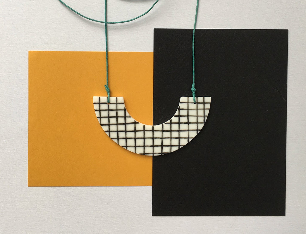 Arc Necklace Grid with Yellow Cord