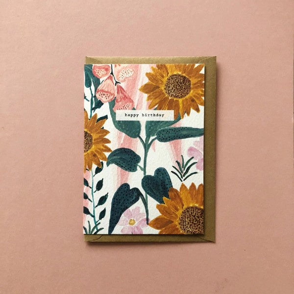 Sunflower and Foxglove Birthday Card