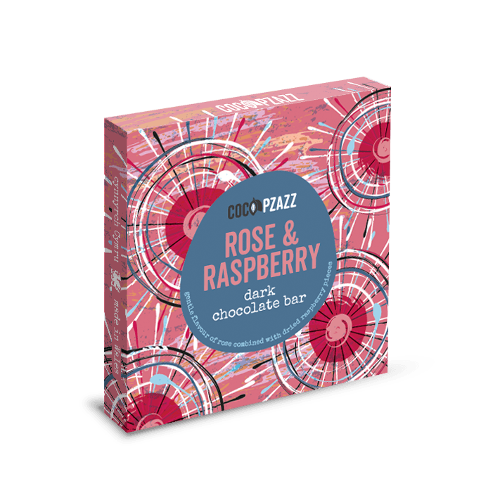 Coco Pzazz Vegan Rose and Raspberry Dark Chocolate Bar