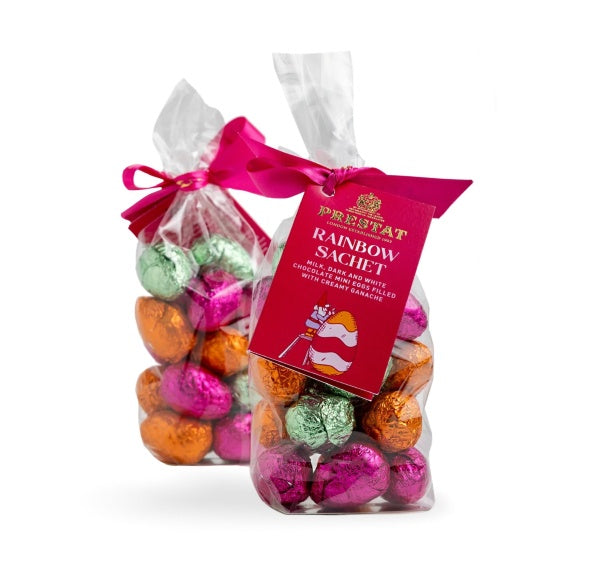 Rainbow Sachet Milk, Dark and White Chocolate Ganache Filled Mini Eggs Bag