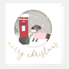 Happy Christmas Cut Out Sausage Dog & Post Box Card