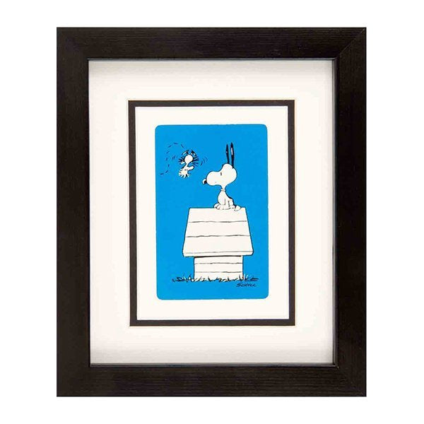 Snoopy at Home Blue Framed Mounted Playing Card