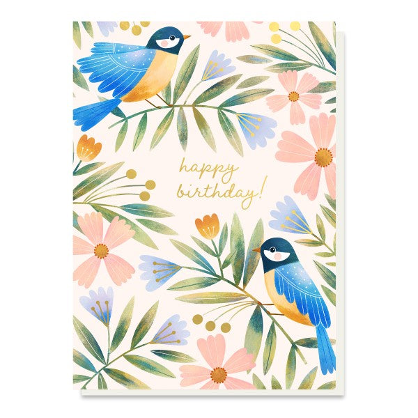 Happy Birthday Blue Tit Floral Card