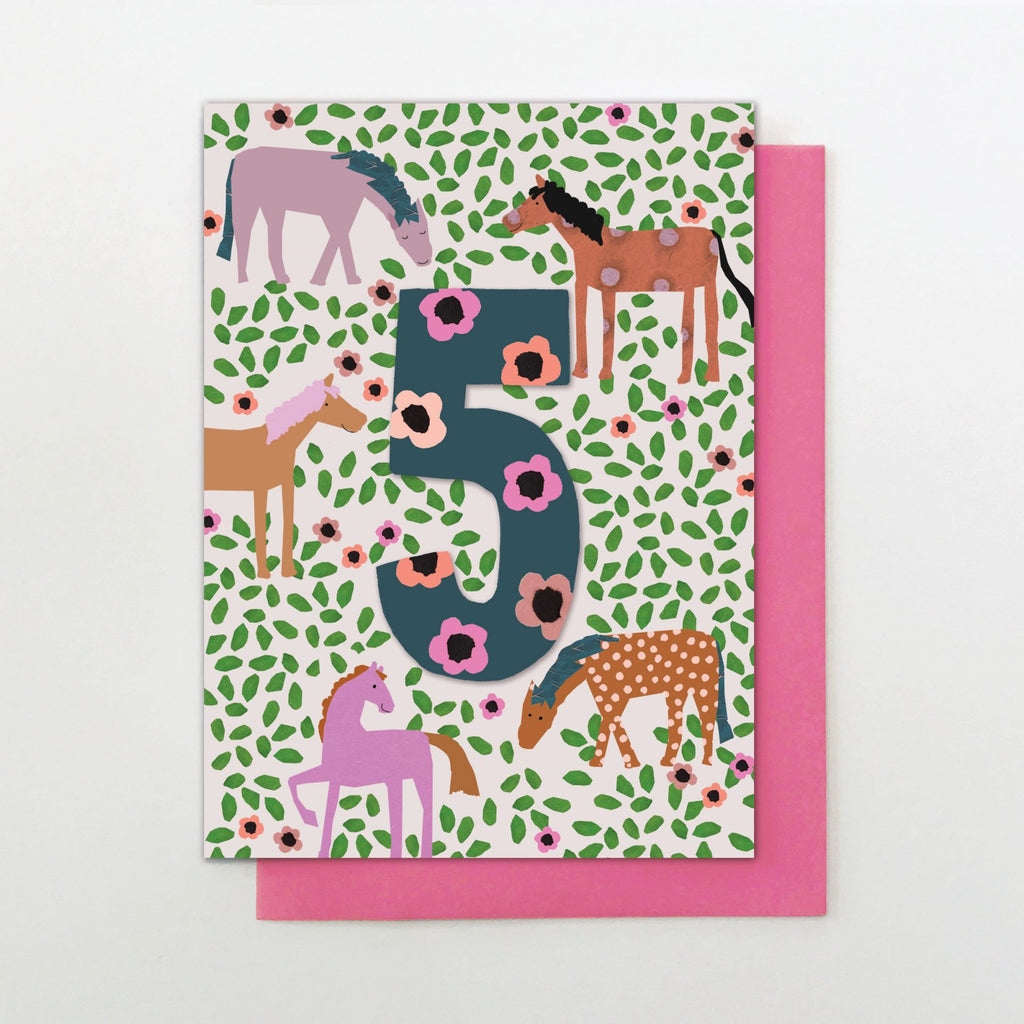 Age 5 Horses Card