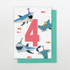 Age 4 Birthday Sharks Card