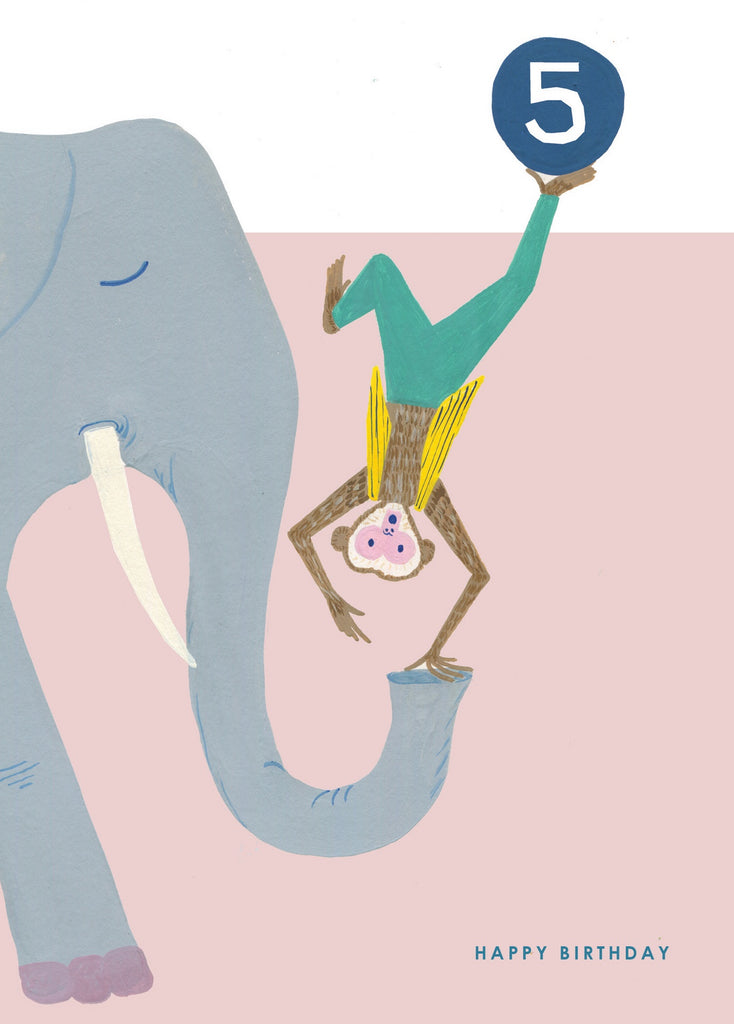 Monkey on Elephant Age 5 Card