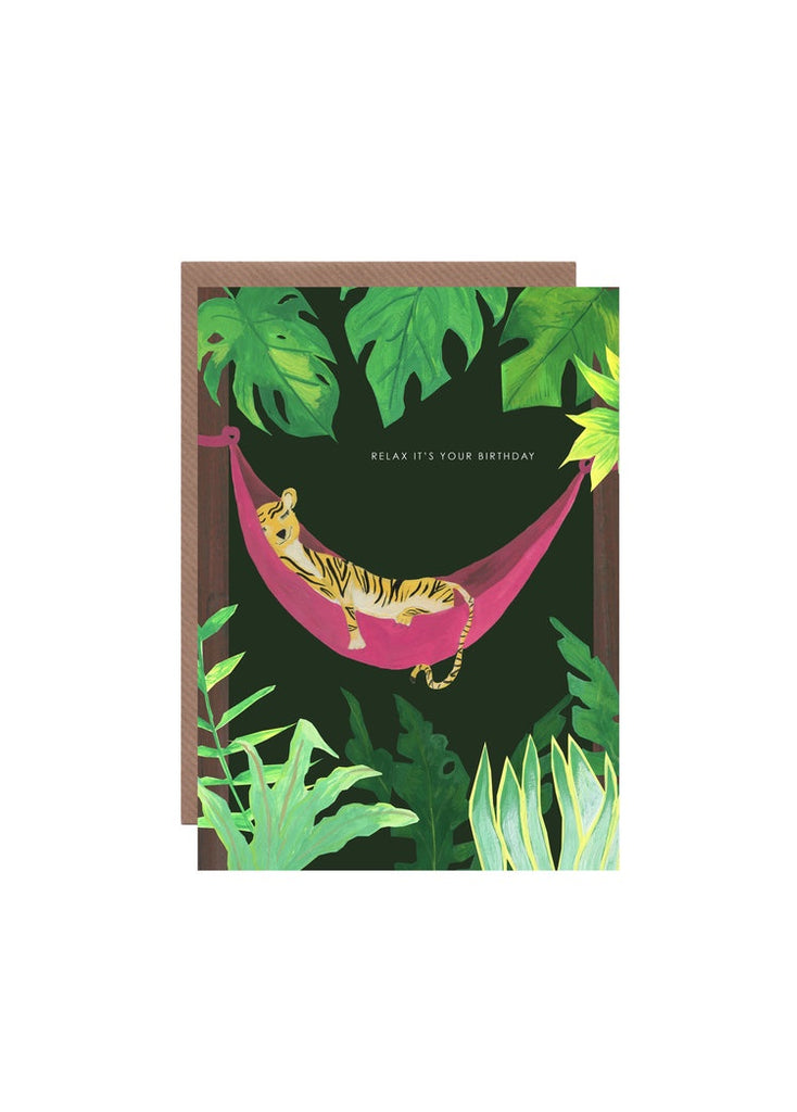 Tiger In Hammock Birthday Card