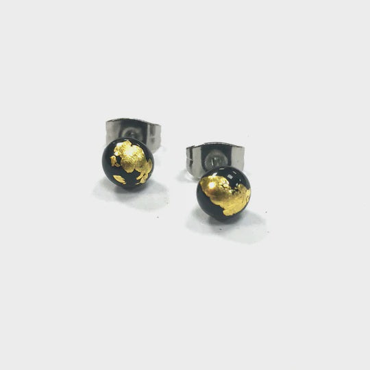 Black and Gold Glass Stud Earrings
