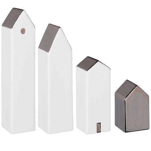 Christmas Village Decorations Set of 4 Silver