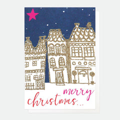 Merry Christmas Houses at Night Pack of 5 Cards