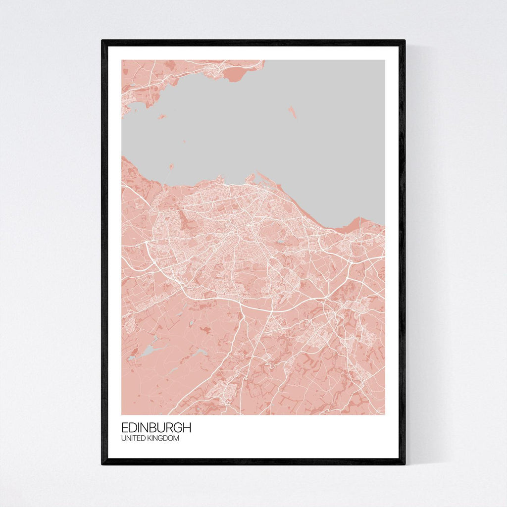 Edinburgh Light Red, Grey and White Map Print in Tube 50x70cm