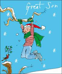 Son Hanging Around Christmas Card