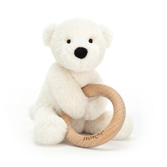 Jellycat Shooshu Perry Polar Bear Wooden Ring Toy