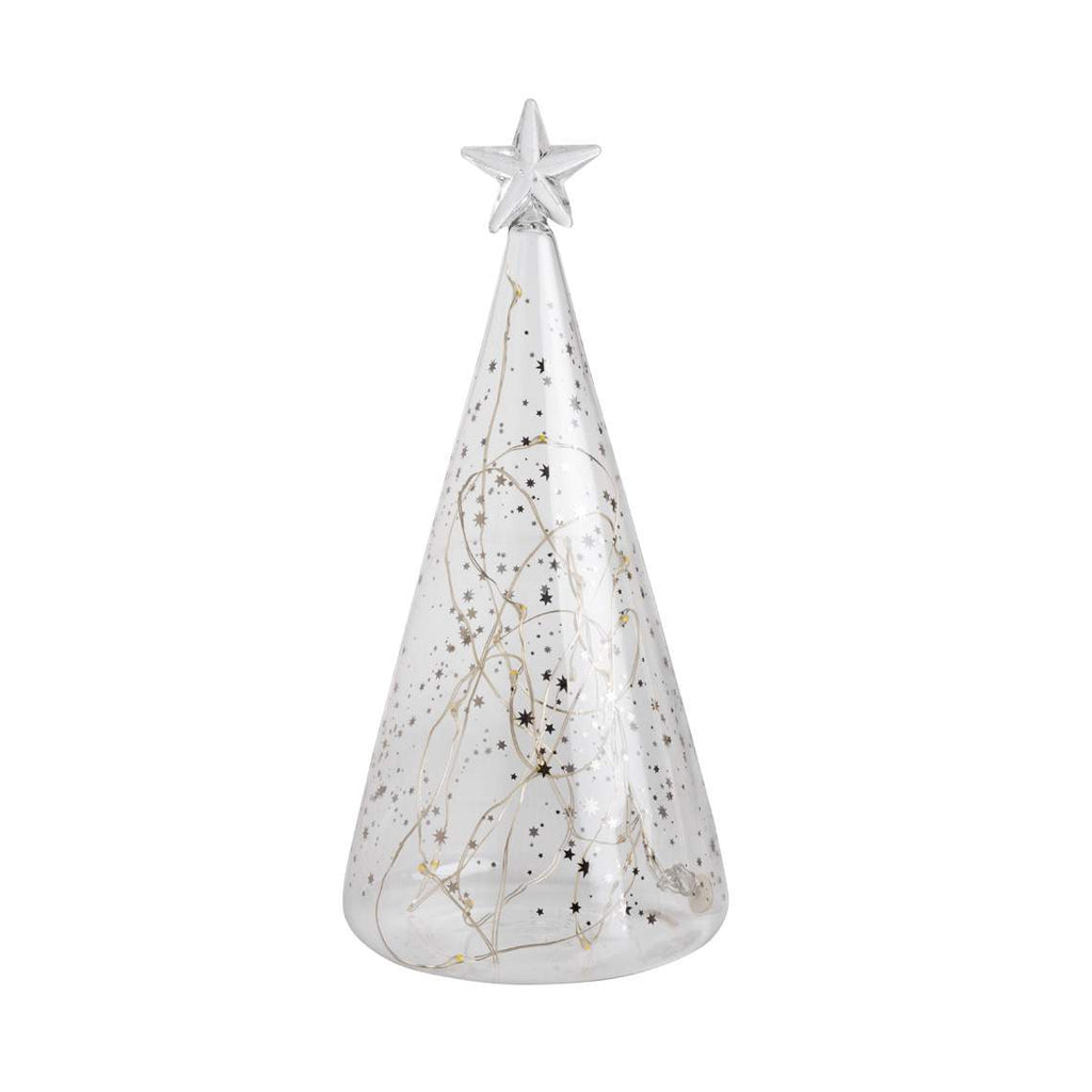 LED Glass Fir Tree Stars Silver