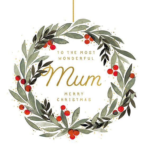 Mum Wreath Red Berries Card