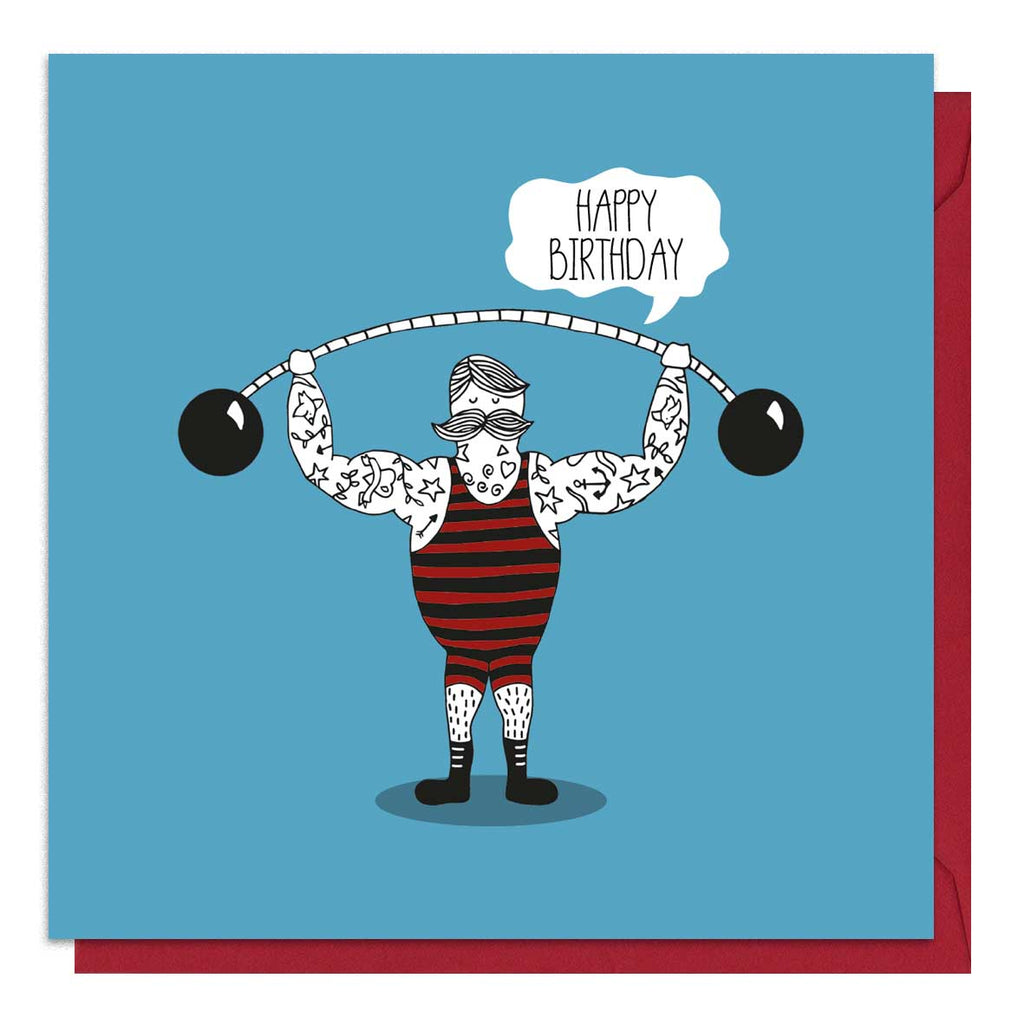 Strongman Blue Birthday Card