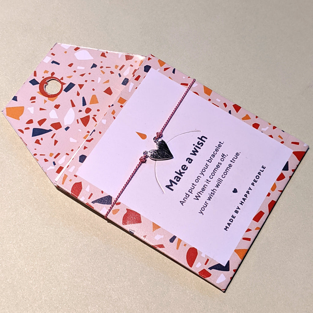 Make A Wish Heart Silk Bracelet Silver