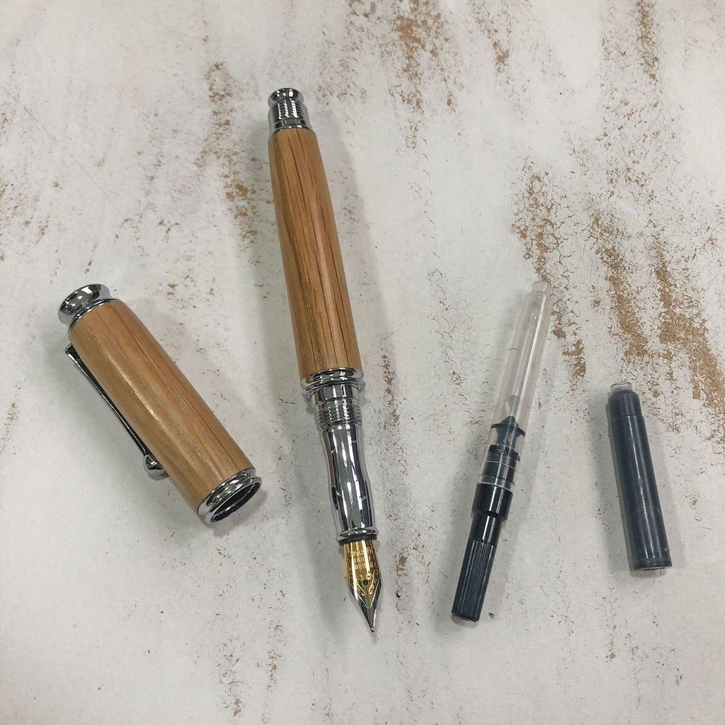 Honley Handmade Fountain Pen Recycled Whiskey Barrel in Oak Chrome